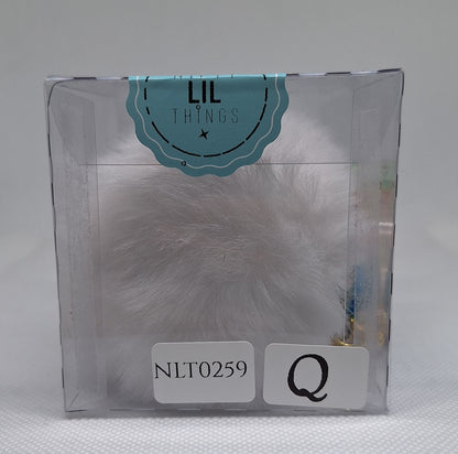 Custom Resin Letter Keychain With a White Pom Pom - Q