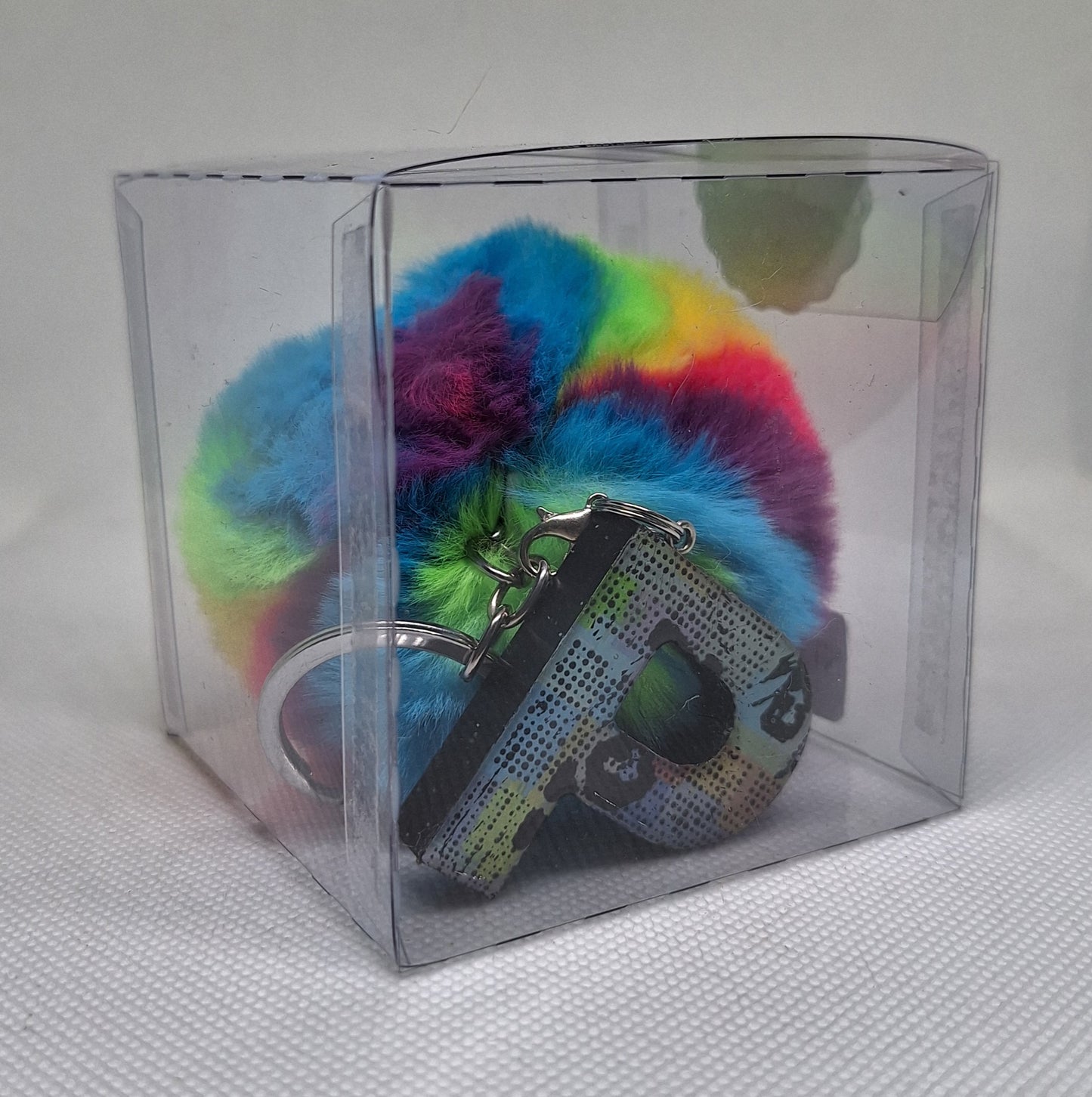 Custom Resin Letter Keychain With a Rainbow Pom Pom - P