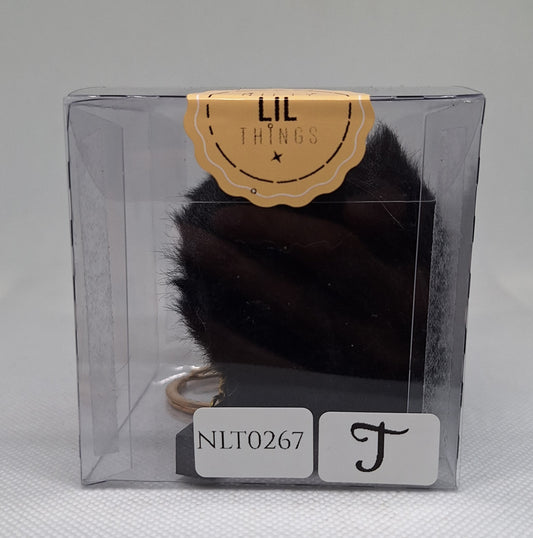 Custom Resin Letter Keychain With a Black Pom Pom - T