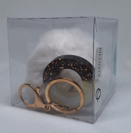 Custom Resin Letter Keychain With a White Pom Pom - O