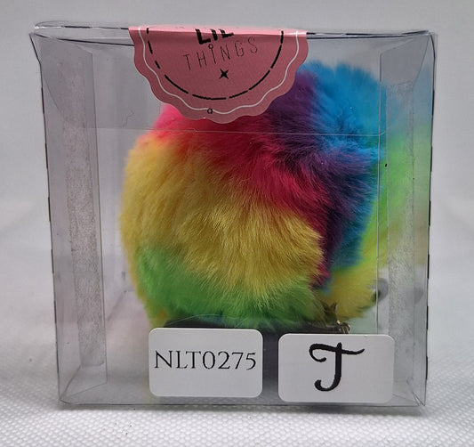 Custom Resin Letter Keychain With a Rainbow Pom Pom - T