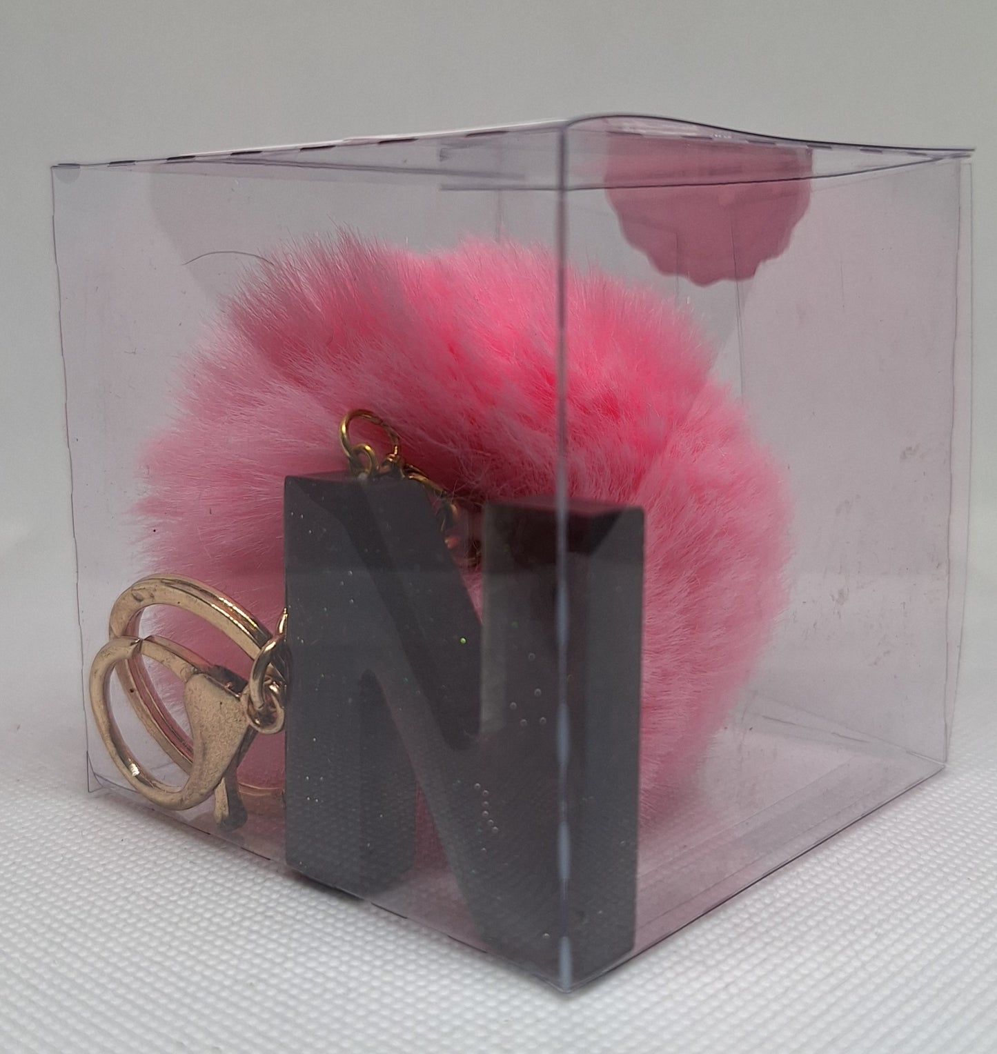 Custom Resin Letter Keychain With a Pink Pom Pom - N