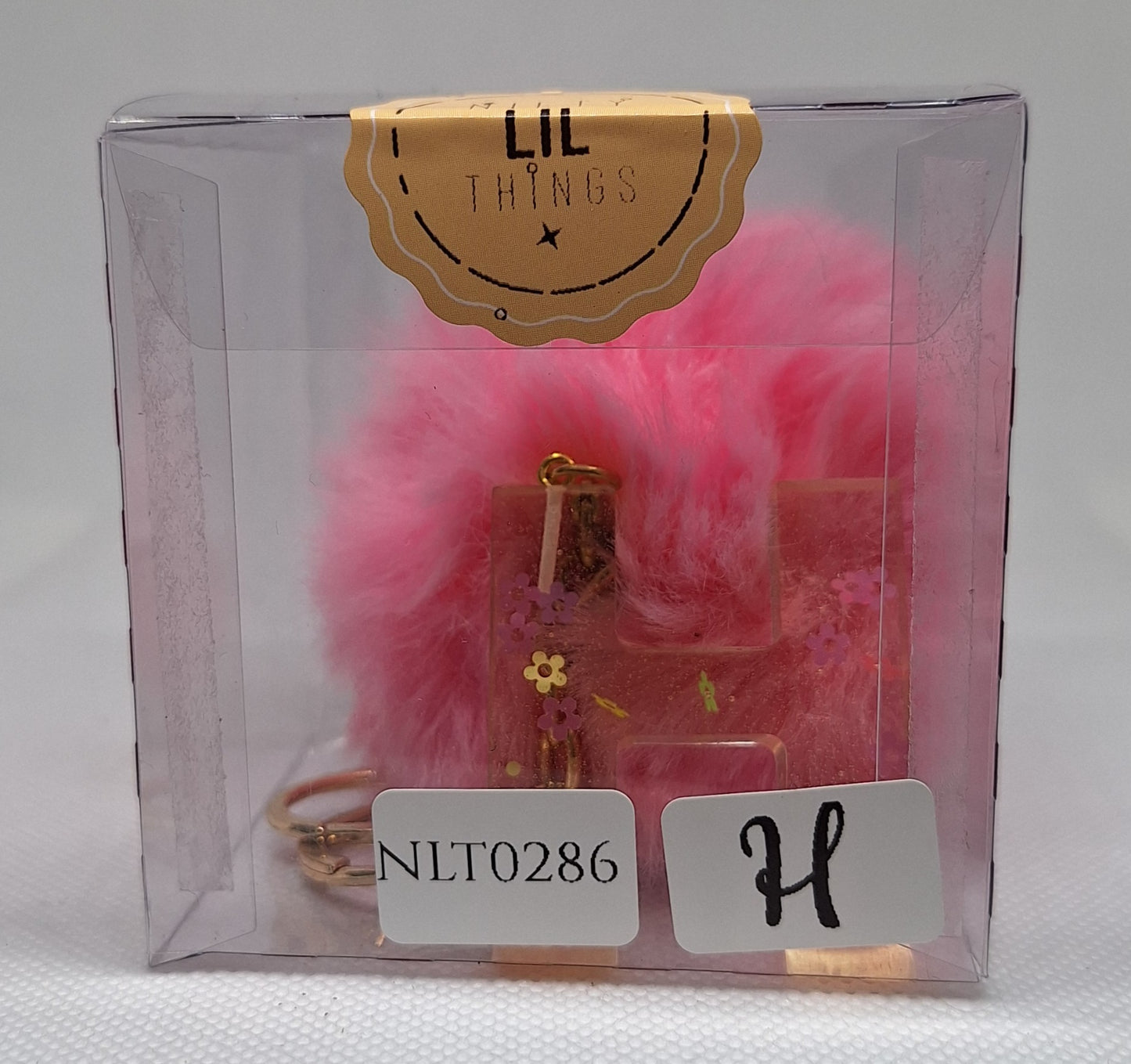 Custom Resin Letter Keychain With a Pink Pom Pom - H