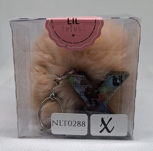 Custom Resin Letter Keychain With a Beige Pom Pom - X