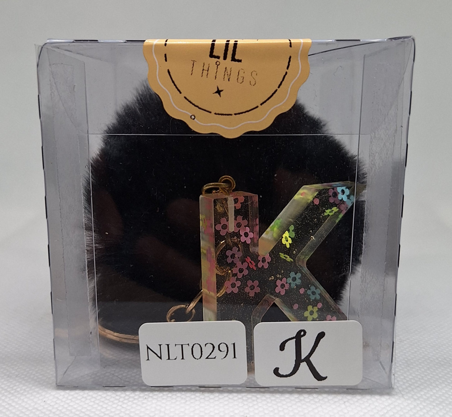 Custom Resin Letter Keychain With a Black Pom Pom - K