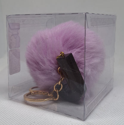 Custom Resin Letter Keychain With a Purple Pom Pom - J