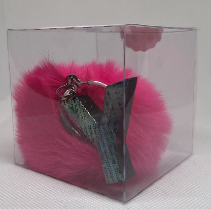 Custom Resin Letter Keychain With a Hot Pink Pom Pom - Y