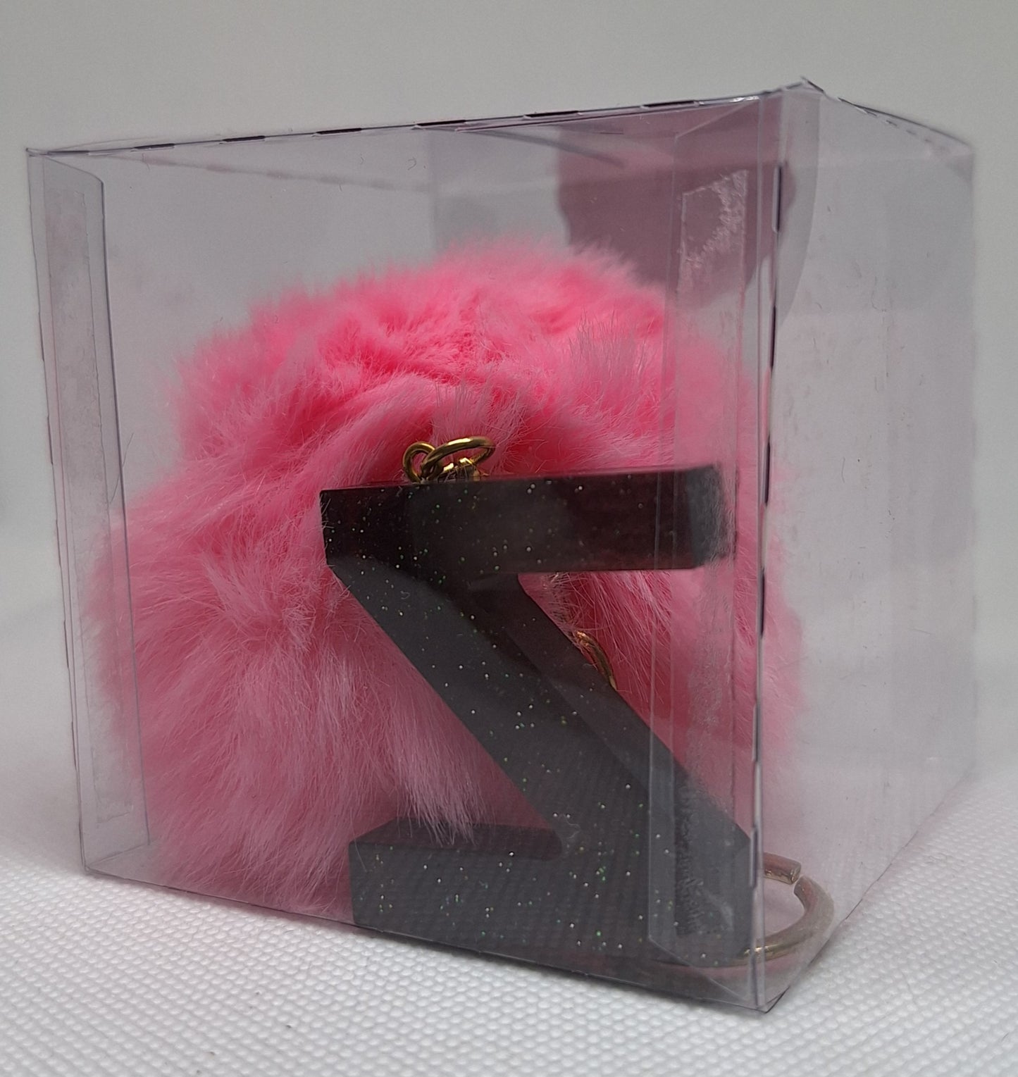 Custom Resin Letter Keychain With a Pink Pom Pom - Z