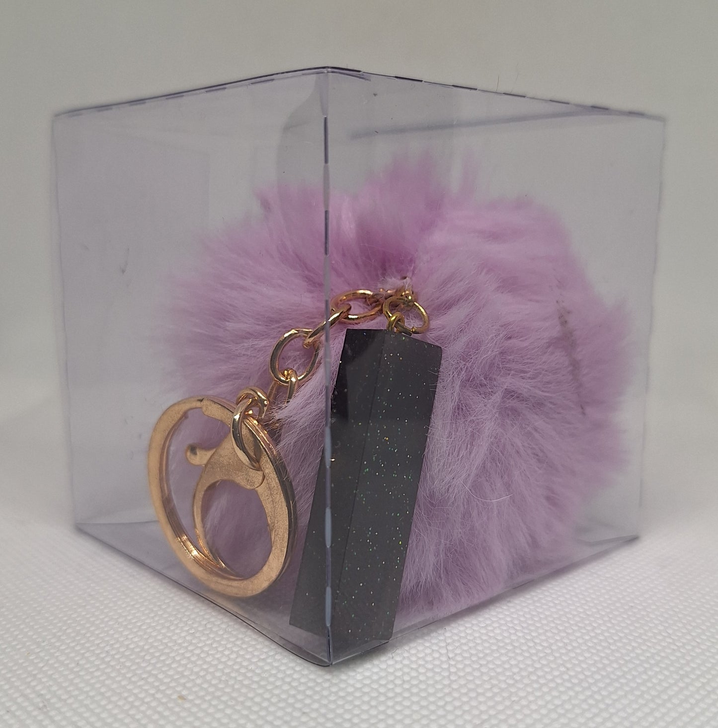 Custom Resin Letter Keychain With a Purple Pom Pom - I