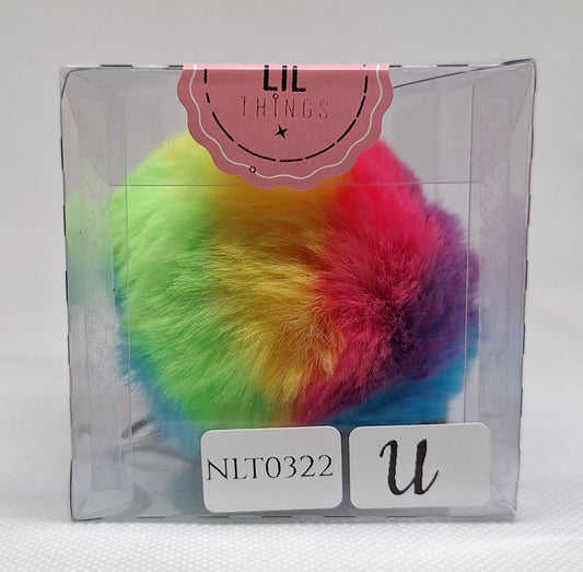 Custom Resin Letter Keychain With a Rainbow Pom Pom - U