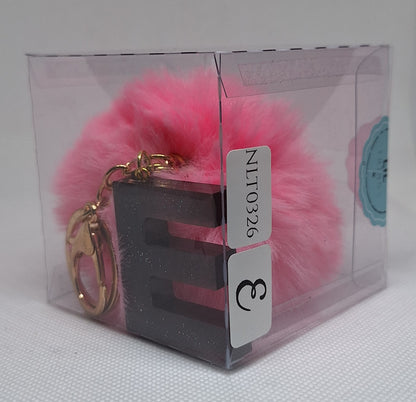 Custom Resin Letter Keychain With a Pink Pom Pom - E