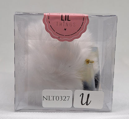 Custom Resin Letter Keychain With a White Pom Pom - U