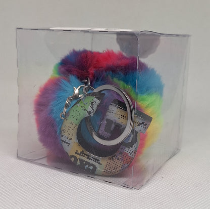 Custom Resin Letter Keychain With a Rainbow Pom Pom - G