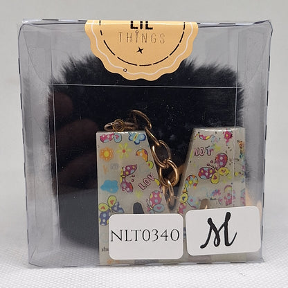 Custom Resin Letter Keychain With a Black Pom Pom - M