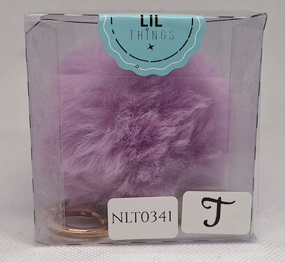 Custom Resin Letter Keychain With a Purple Pom Pom - T