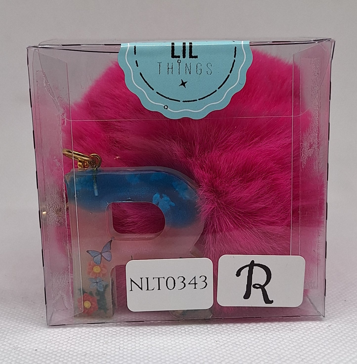 Custom Resin Letter Keychain With a Pink Pom Pom - R