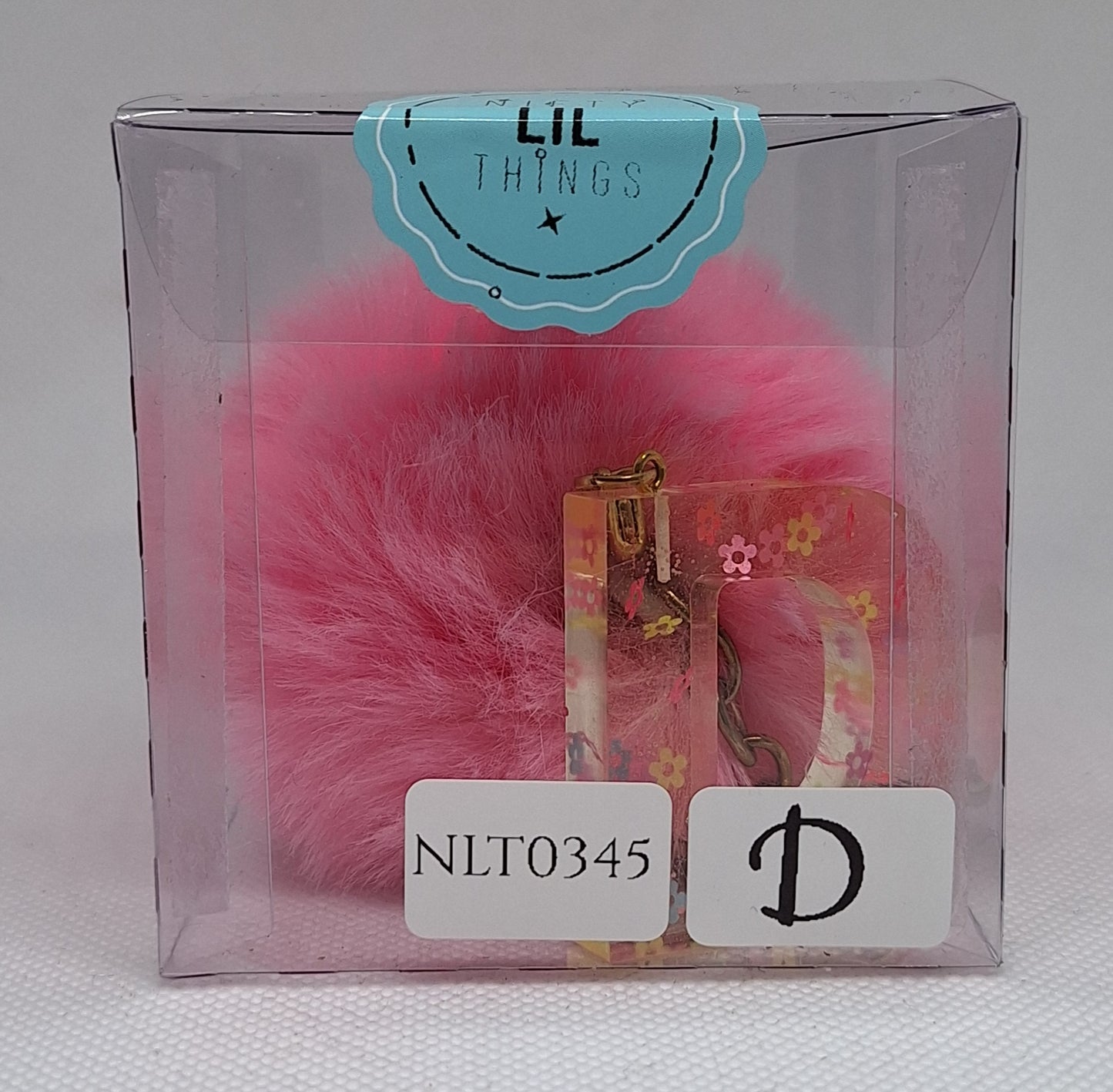 Custom Resin Letter Keychain With a Pink Pom Pom - D