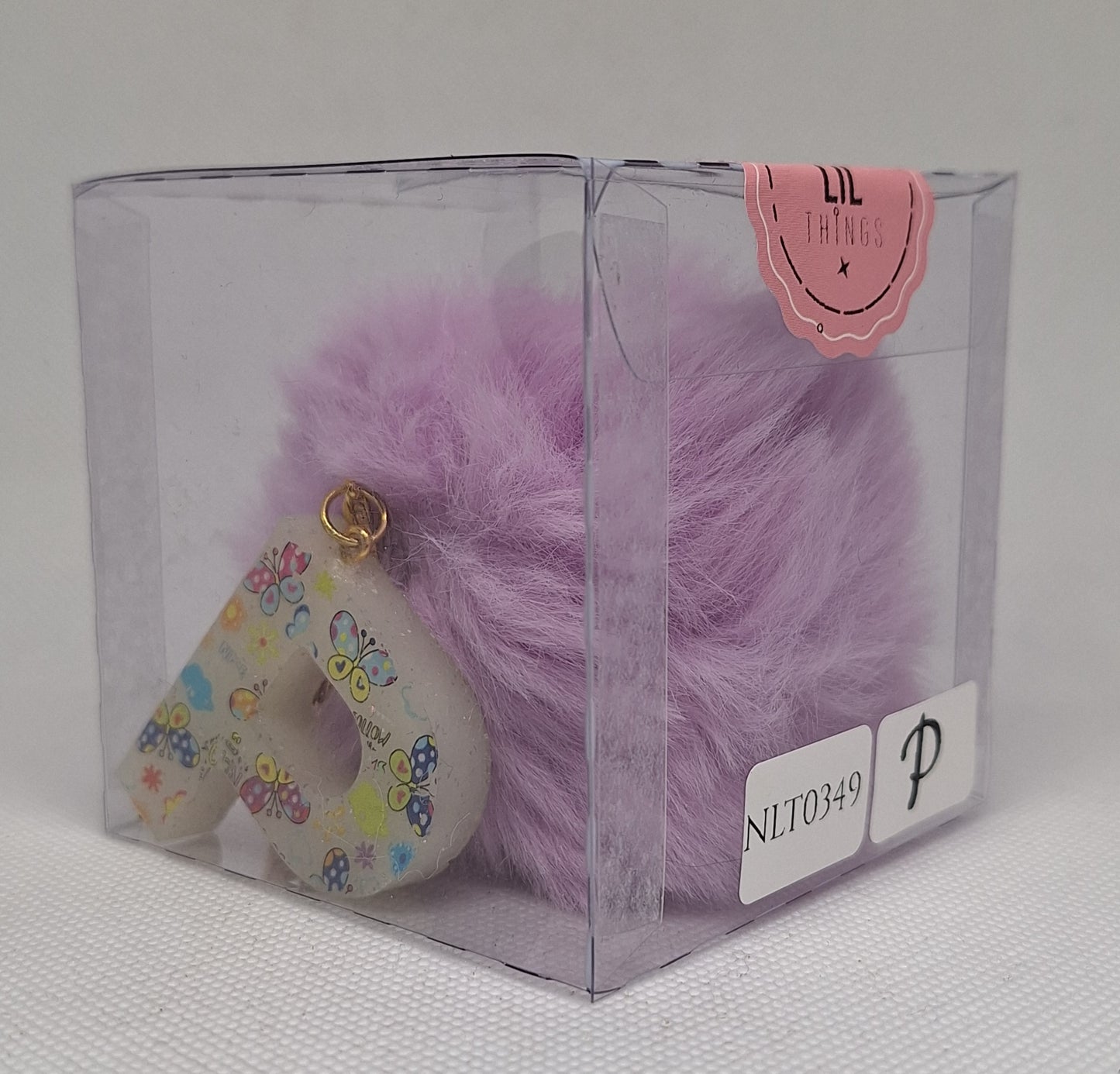 Custom Resin Letter Keychain With a Purple Pom Pom - P