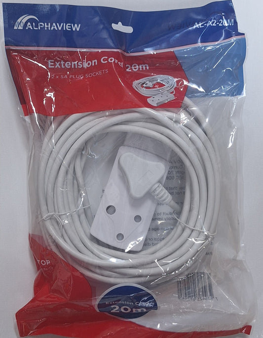 White 2 x SA Plug Sockets Extension Cord 20m – Durable and Reliable Power Solution 16A 250v AC