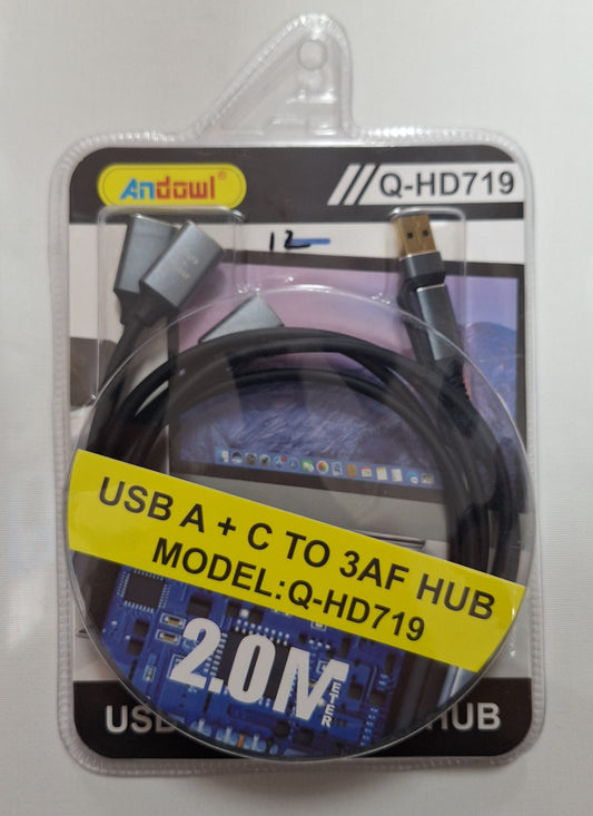 USB A+C to 3AF Hub 2m Cable – Versatile and Efficient Connectivity Solution