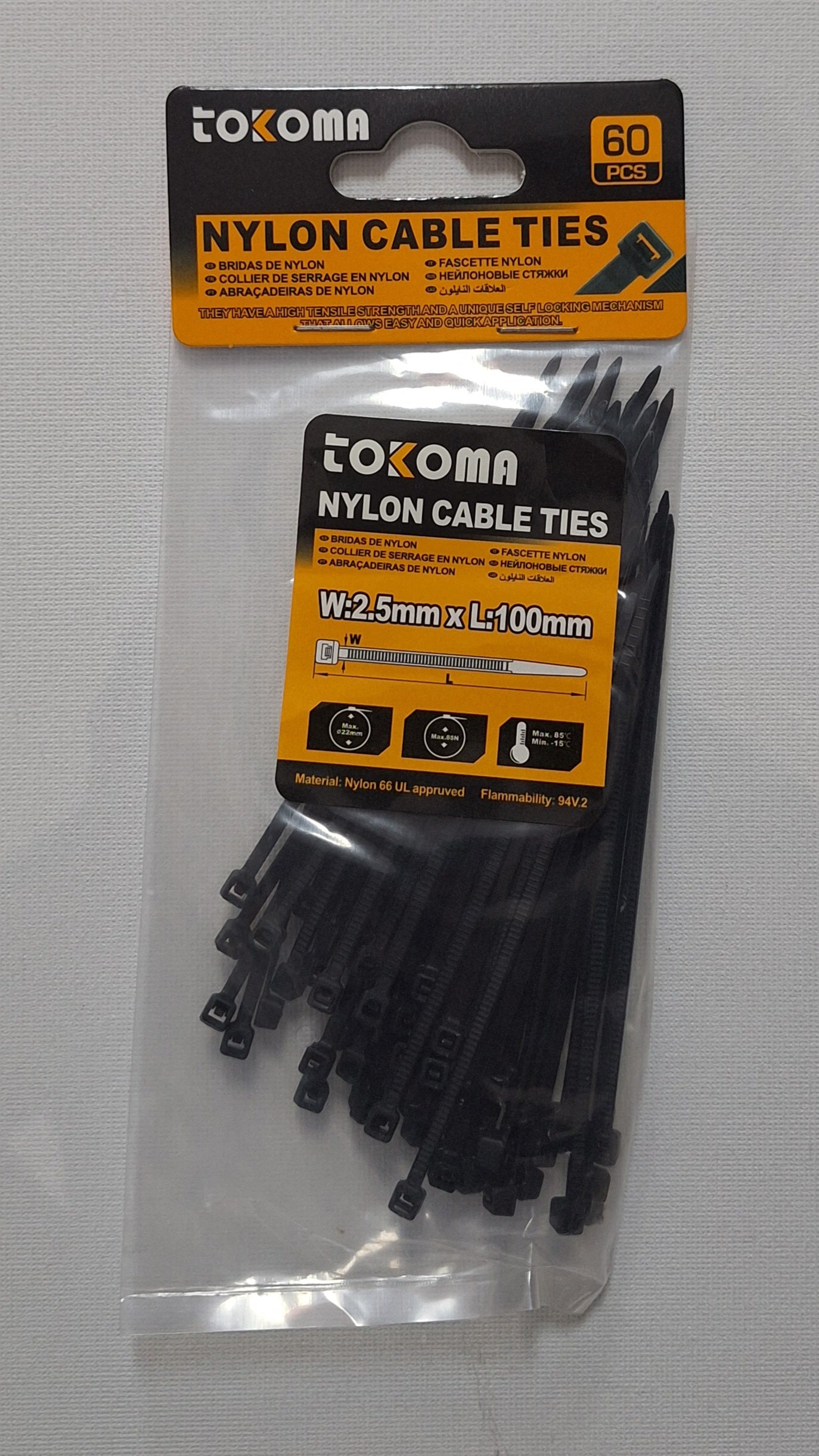 2.5mmx100mm Plastic Cable Ties - 60pcs