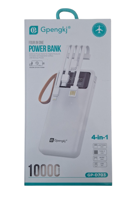 Ultimate 10000mAh 4-in-1 Power Bank – Fast Charging, Multi-Device Compatibility & Compact Design