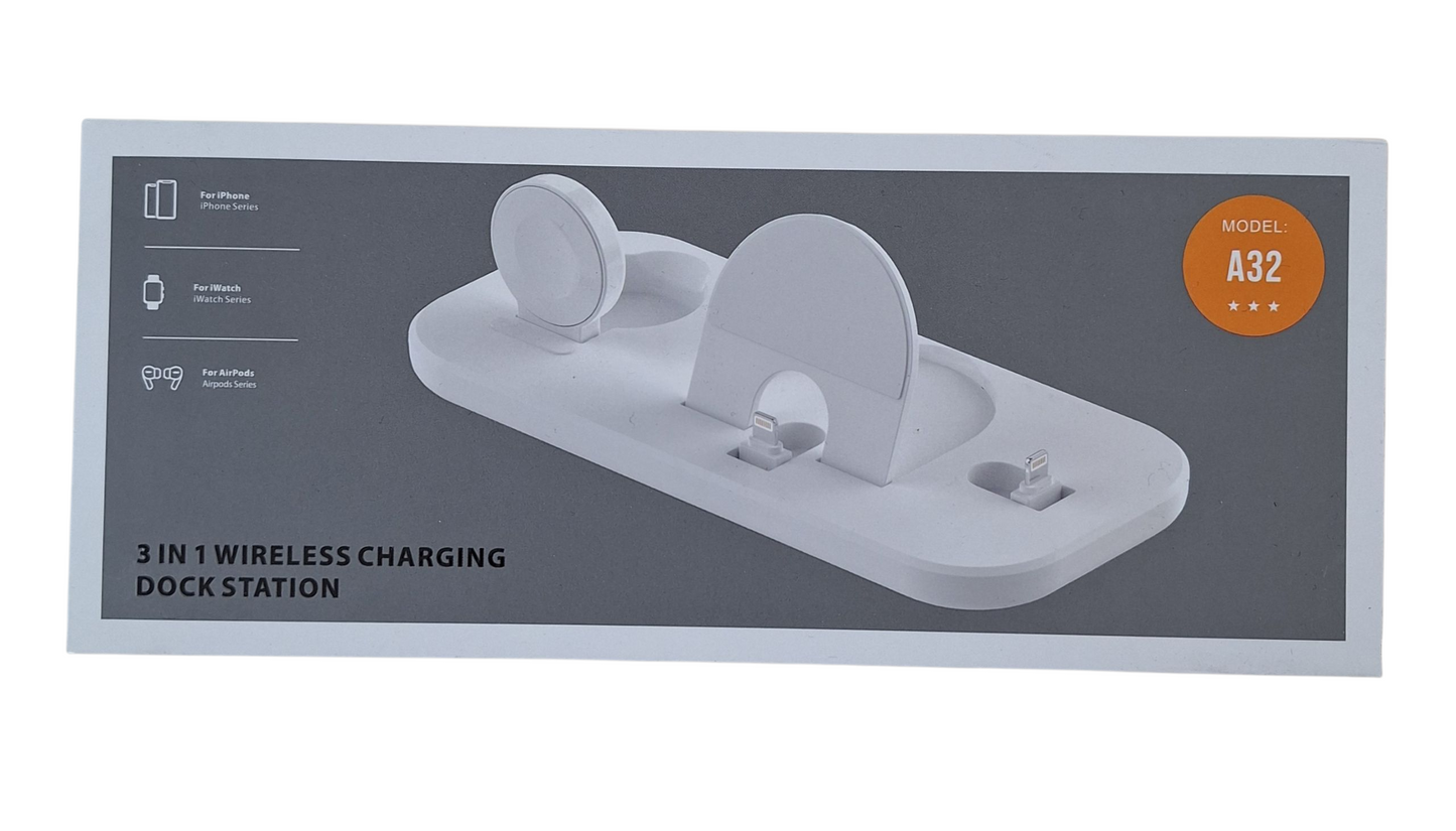 3-in-1 Wireless Charging Dock Station for iPhone, Apple Watch & AirPods - BLACK