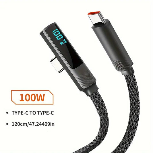 MAX 100W Fast Charging Type C to Type C Data Synchronous Charging Cable with LED Display
