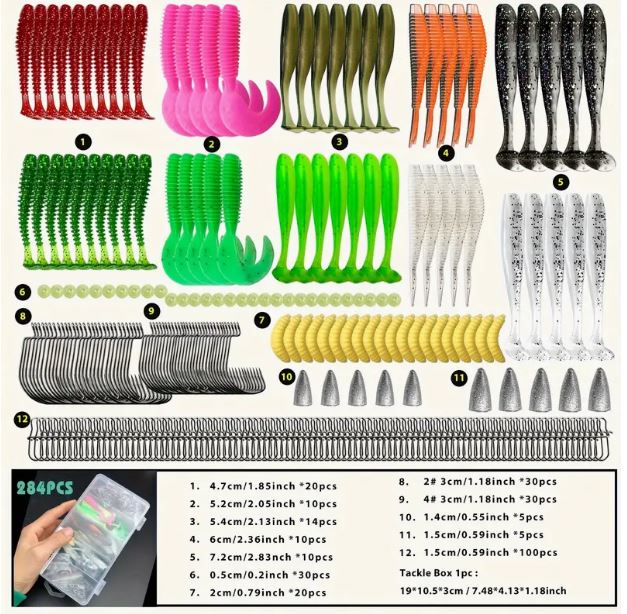 284pcs Fishing Lures Kit for For Bass, Trout & Salmon Fishing