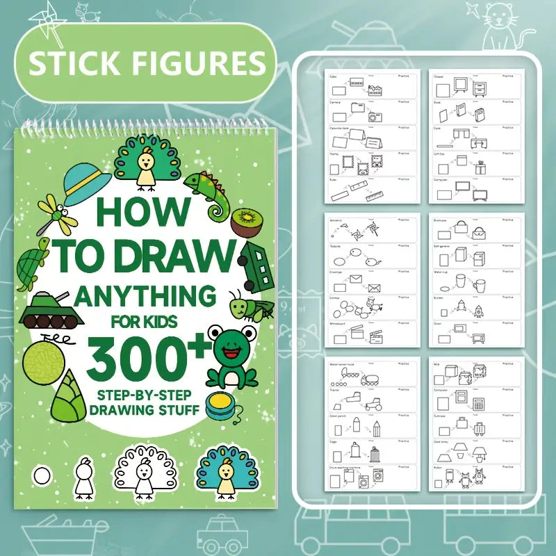 1pc Green Stick Figure Drawing Book for Youngsters