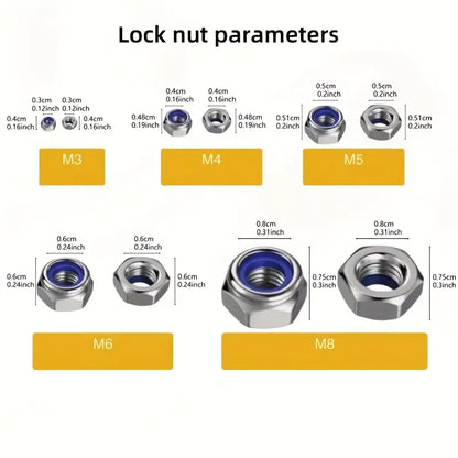 210pcs anti-lock hexagonal nuts - anti-slip designed full-thread fasteners