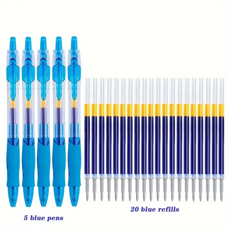 25pcs Retractable Gel Pens - 0.5m Fine Point with Refills