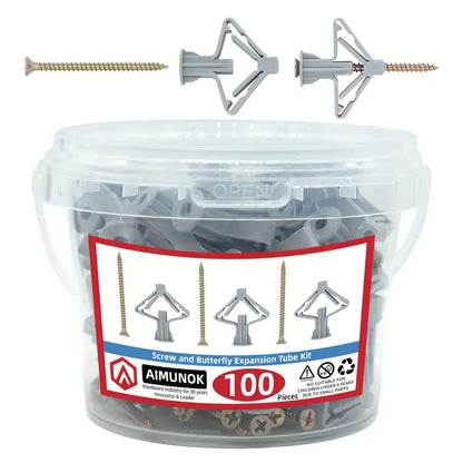 100pcs Drywall Anchor Kit with Butterfly Expansion Tubes