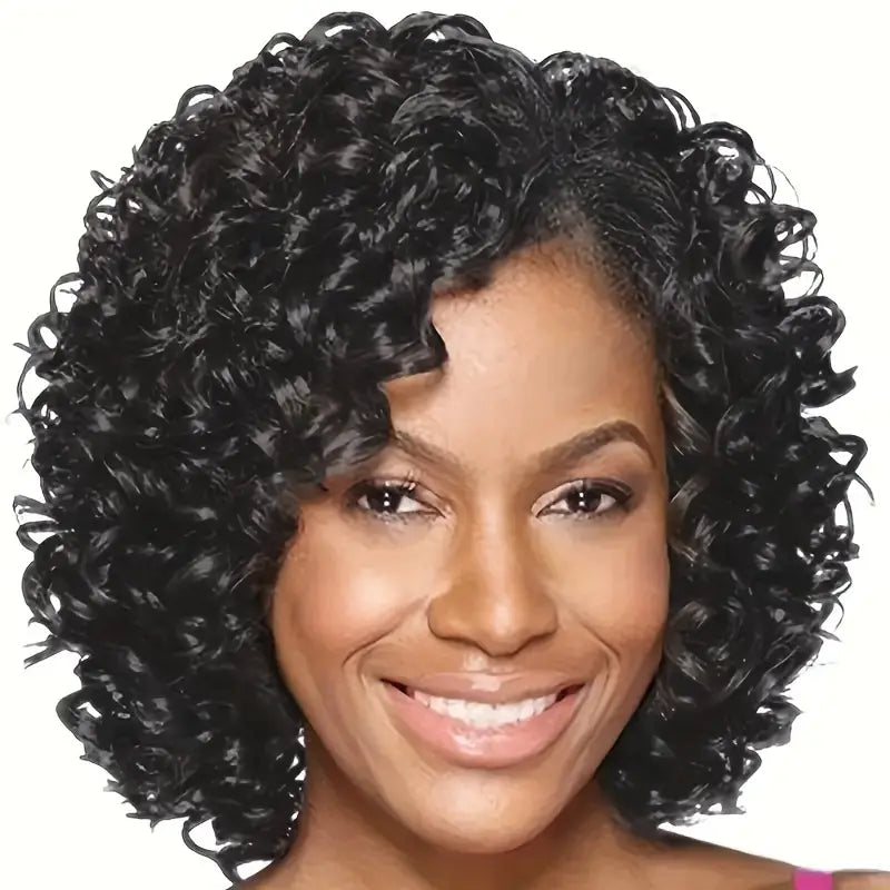 Women's Elegant Afro Curly Wig with Side Bangs