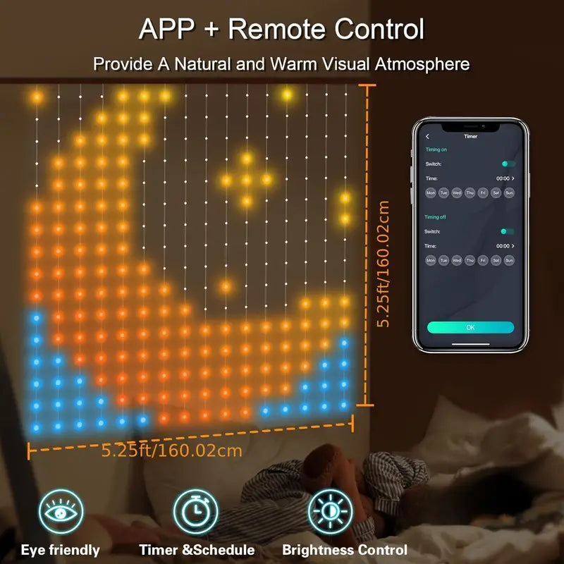 Smart LED Curtain Lights with Remote & App Control