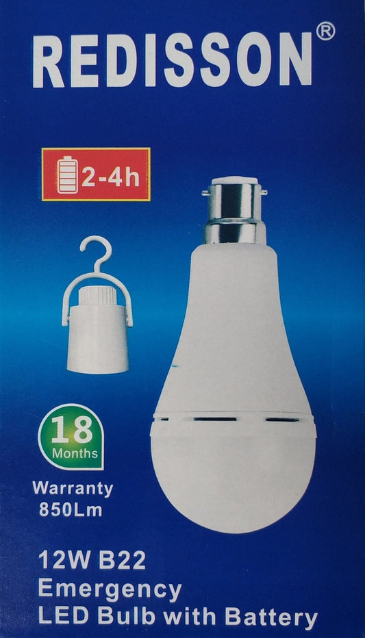 REDISSON 12 watt B22 Super Bright Smart Rechargeable Emergency LED bulb - Electromann SA