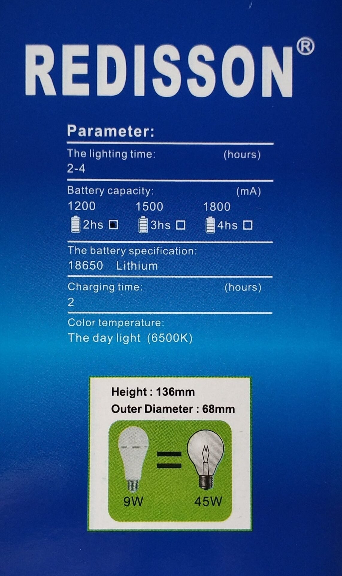 REDISSON 9 watt E27 Super Bright Smart Rechargeable Emergency LED bulb - Electromann SA