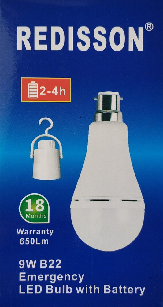 REDISSON 9 watt B22 Super Bright Smart Rechargeable Emergency LED bulb - Electromann SA