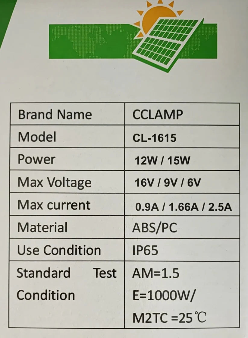 CCLamp CL-1615 15W Solar Mobile Phone and Battery Charger