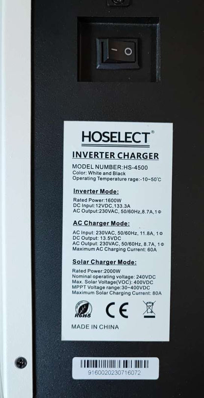 Hoselect 2KVA 1600w12v Pure Sine Hybrid Solar 80Amp PWM Inverter