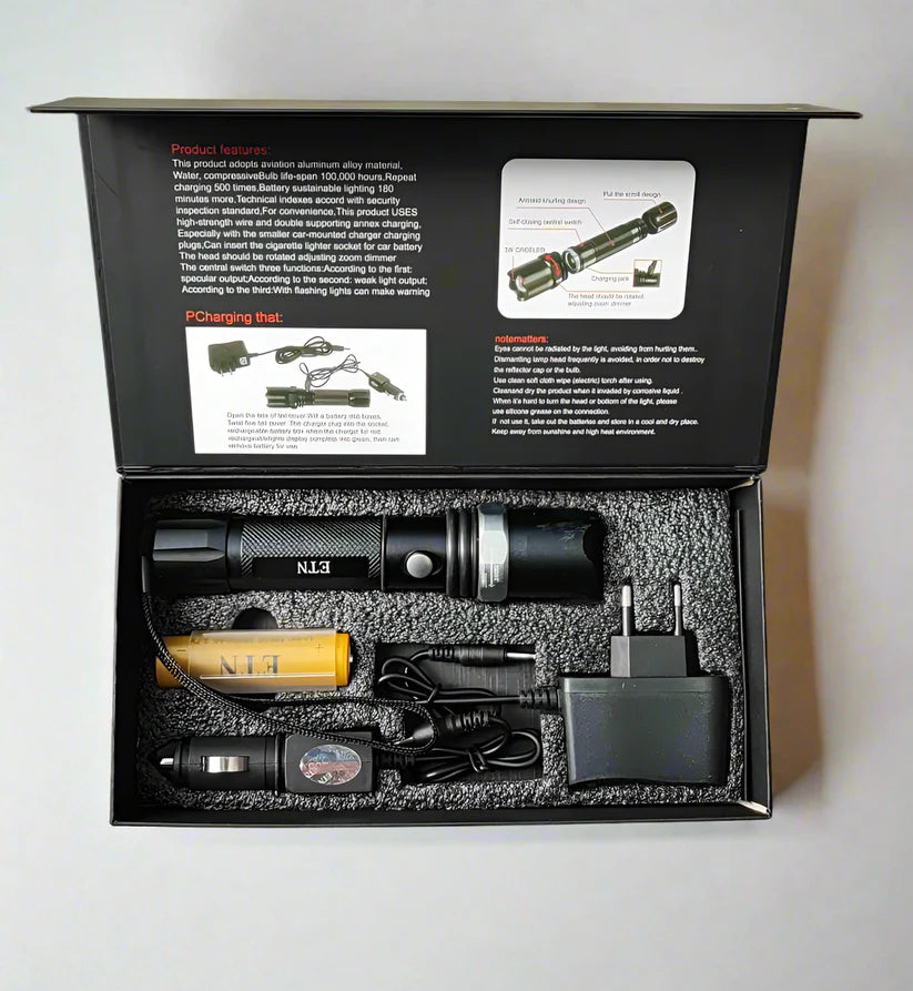 ETN Rechargeable Lithium Adjustable Zoom LED Flashlight