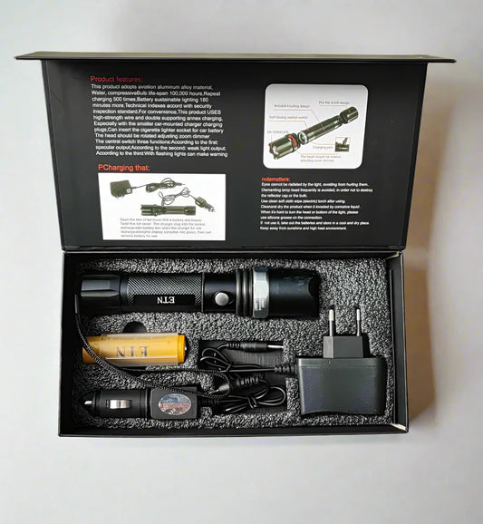 ETN Rechargeable Lithium Adjustable Zoom LED Flashlight