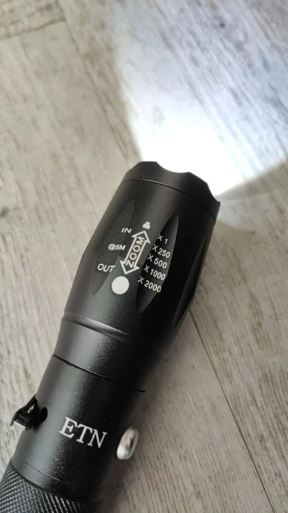 ETN 1800 Lumens Rechargeable Lithium Adjustable Zoom LED Flashlight