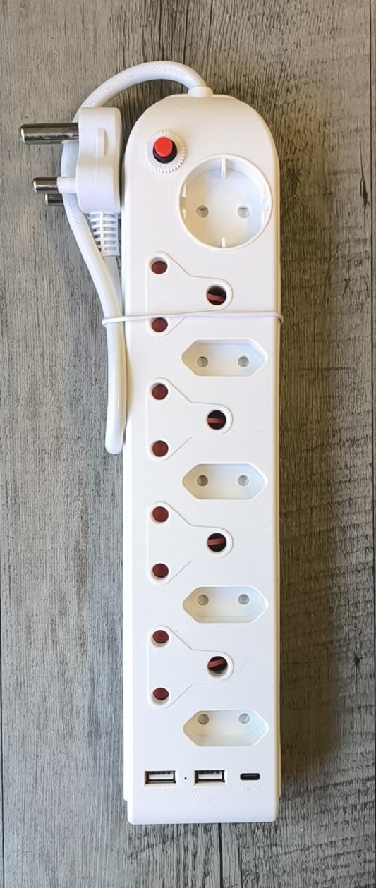 REDISSON 9 Way 4x16Amp 4x5Amp 220v + 2x 2.1Amp USB Port + 1 x Type-C Multi-Plug - Electromann SA
