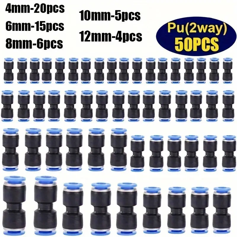 50pc Pu4/6/8/10/12 Pneumatic Quick Connector Pipe Straight Push-In Connector Air Pipe Connector Set