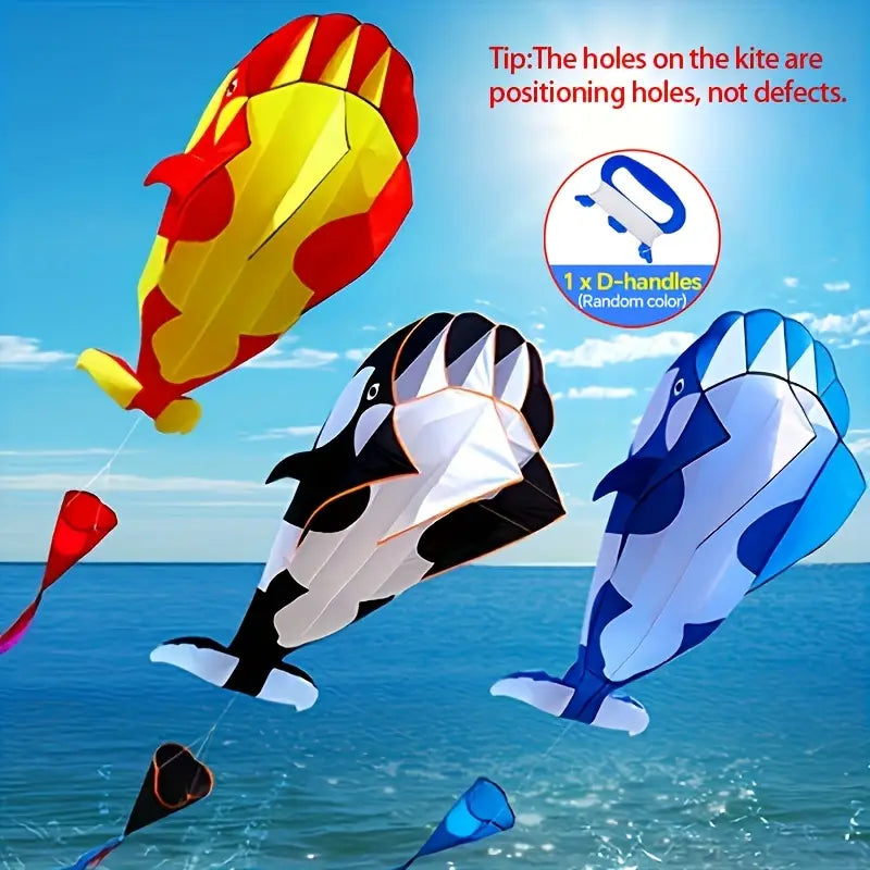 Large 3D Whale Kite - Soft, Durable Polyester in Blue with Matching Tail