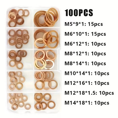 100pcs Copper Washer Gasket Set