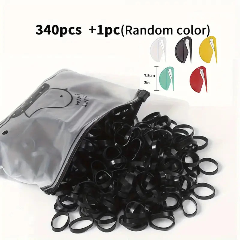 340pcs Black Horsehair Rubber Bands