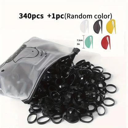 340pcs Black Horsehair Rubber Bands