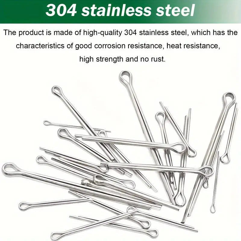 100pcs Premium 304 Stainless Steel Cotter Pin Assortment Kit